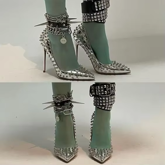 Street Fashion Luxury - Luxury Pointed Toe Rivets Buckle Sandals
