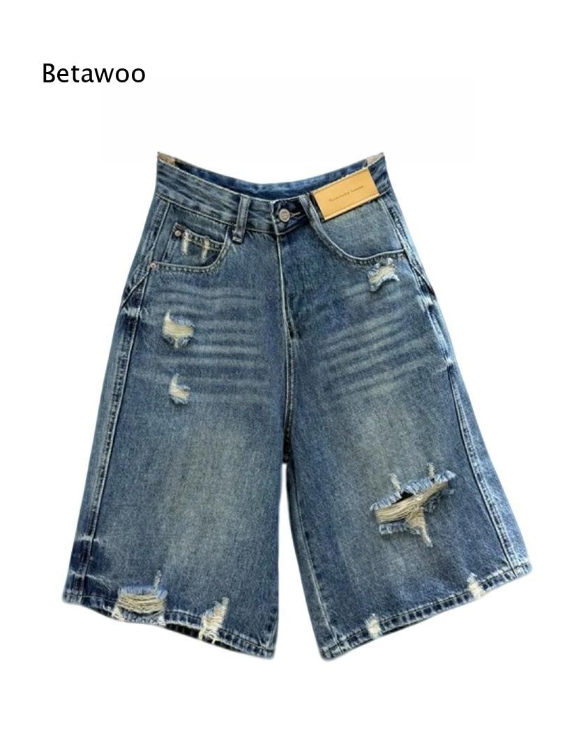 Distressed Jean Rip - Vintage Blue Distressed Ripped Jean Shorts