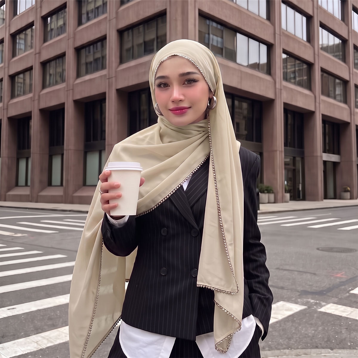 Luxury Chiffon Hijab Scarf for - Street Fashion Hijab 评论和价格