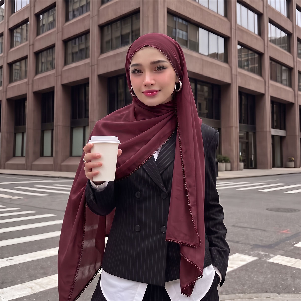 Luxury Chiffon Hijab Scarf for - Street Fashion Hijab 评论和价格