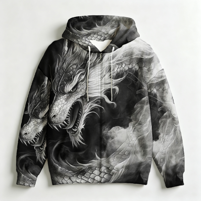 Men Zip Hooded Sweatshirt 3D A - Street Fashion Asian Men 评论和价格