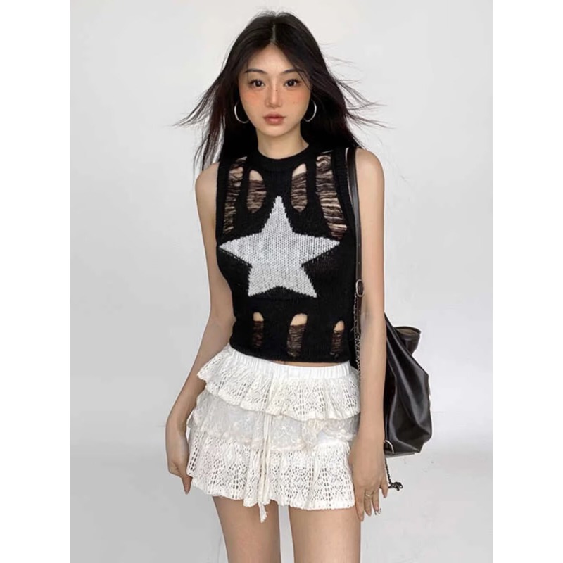 Summer Y2K Star Print Solid Co - Street Fashion Outfit Girl 评论和价格