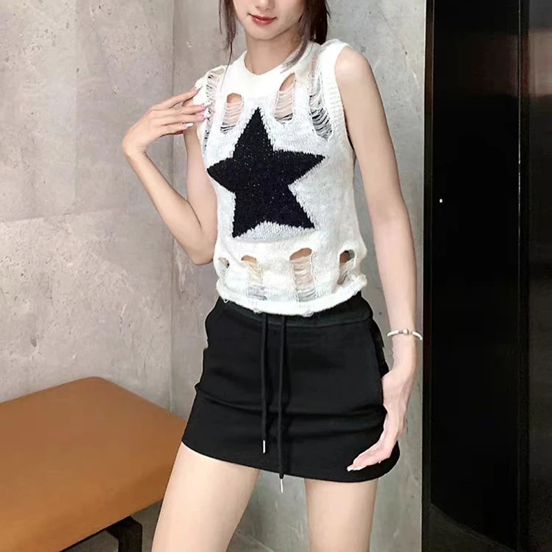 Summer Y2K Star Print Solid Co - Street Fashion Outfit Girl 评论和价格