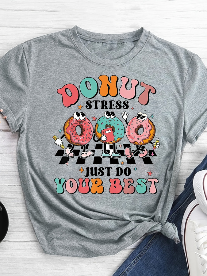 Cartoon Donut Print T-shirt, S - Street Fashion Trends 2025 评论和价格