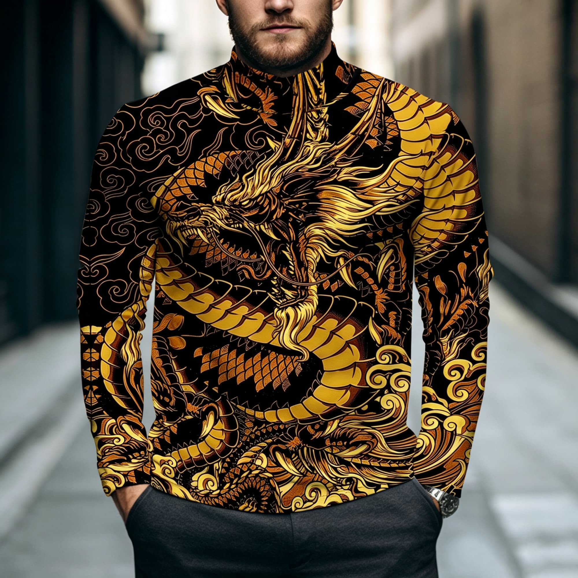 Men Mock Neck Long Sleeve Top, - Street Fashion Asian Men 评论和价格