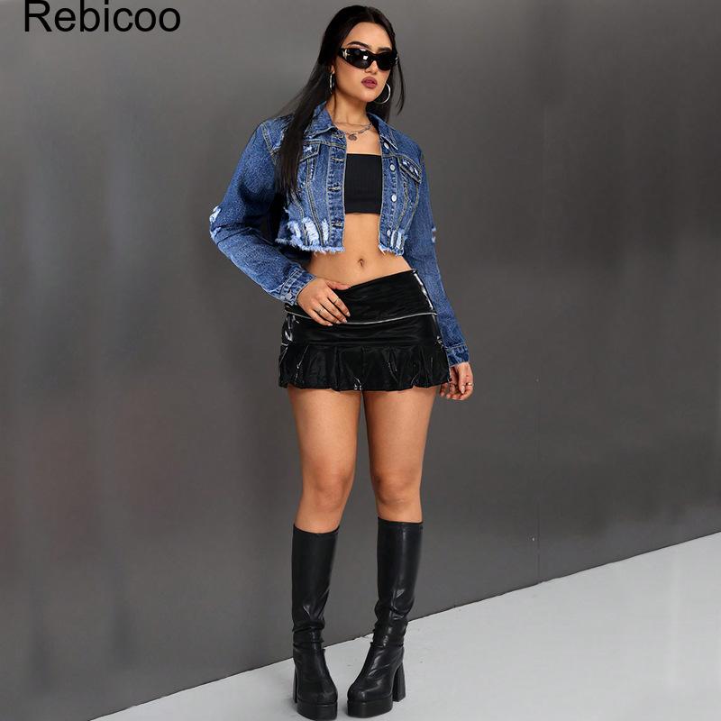 Women's Cropped Denim Jacket L - Distressed Jean Rip 评论和价格