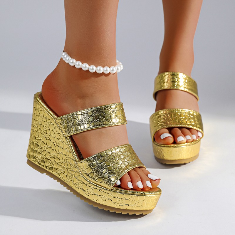 Golden Crocodile Print Wedge H - Street Fashion Luxury 评论和价格