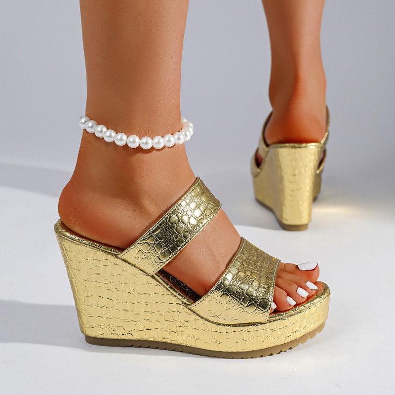 Golden Crocodile Print Wedge H - Street Fashion Luxury 评论和价格