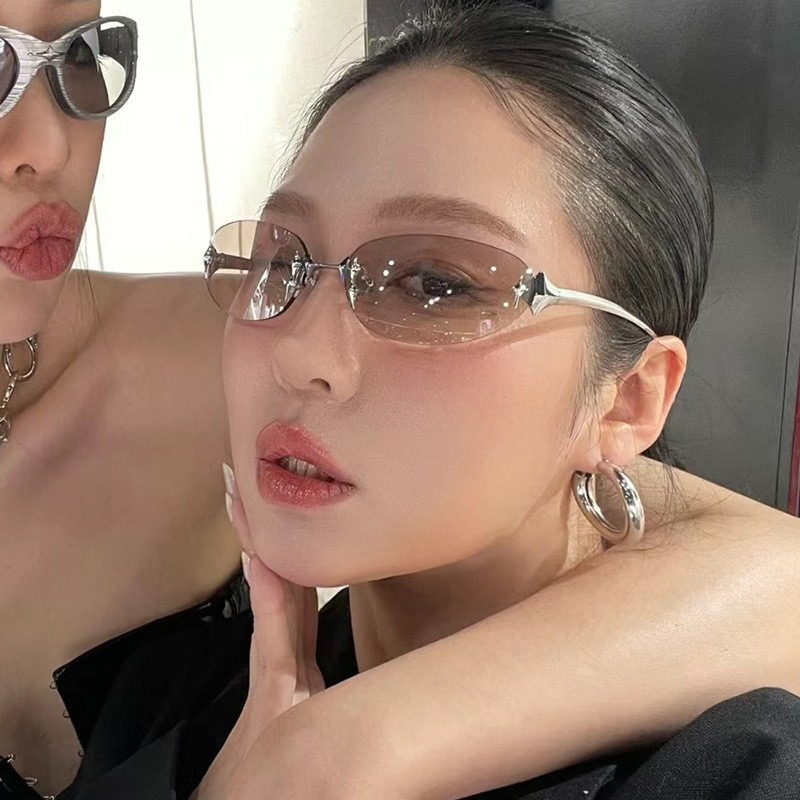 Y2K Frameless Oval Metal Sungl - Street Fashion Shoot 评论和价格